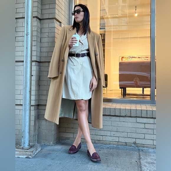 ALBERTA FERRETTI TAN DRESS SHORT SLEEVES BUTTON DOWN VIRGIN WOOL TAN SZ 12 - Picture 5 of 12